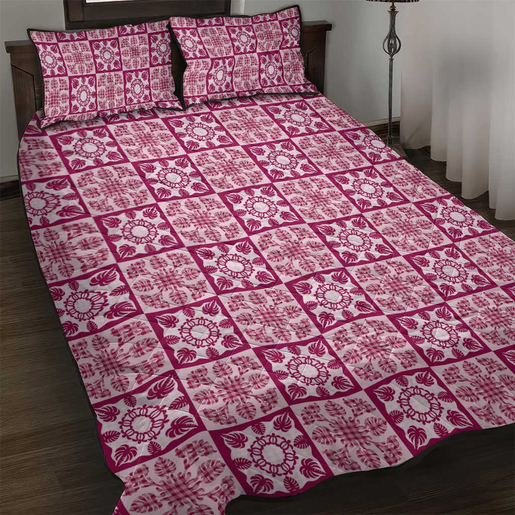 Akala Palaka Quilt Hawaii Quilt Bed Set Hawaiian Tropical Monstera Sea Turtle LT14 Pink - Polynesian Pride