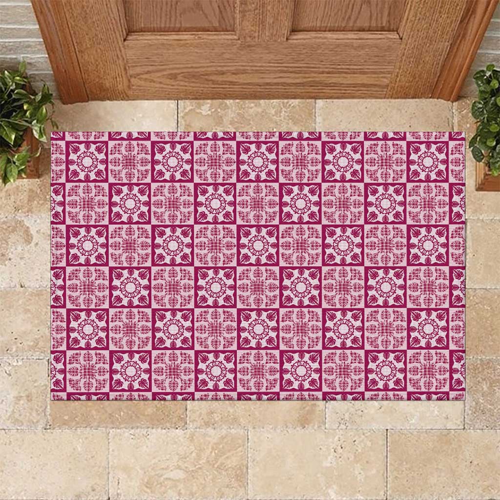 Akala Palaka Quilt Hawaii Rubber Doormat Hawaiian Tropical Monstera Sea Turtle LT14 Pink - Polynesian Pride