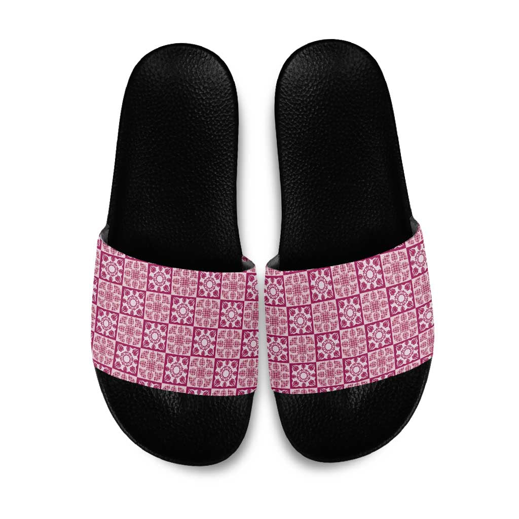 Akala Palaka Quilt Hawaii Slide Sandals Hawaiian Tropical Monstera Sea Turtle LT14 Pink - Polynesian Pride