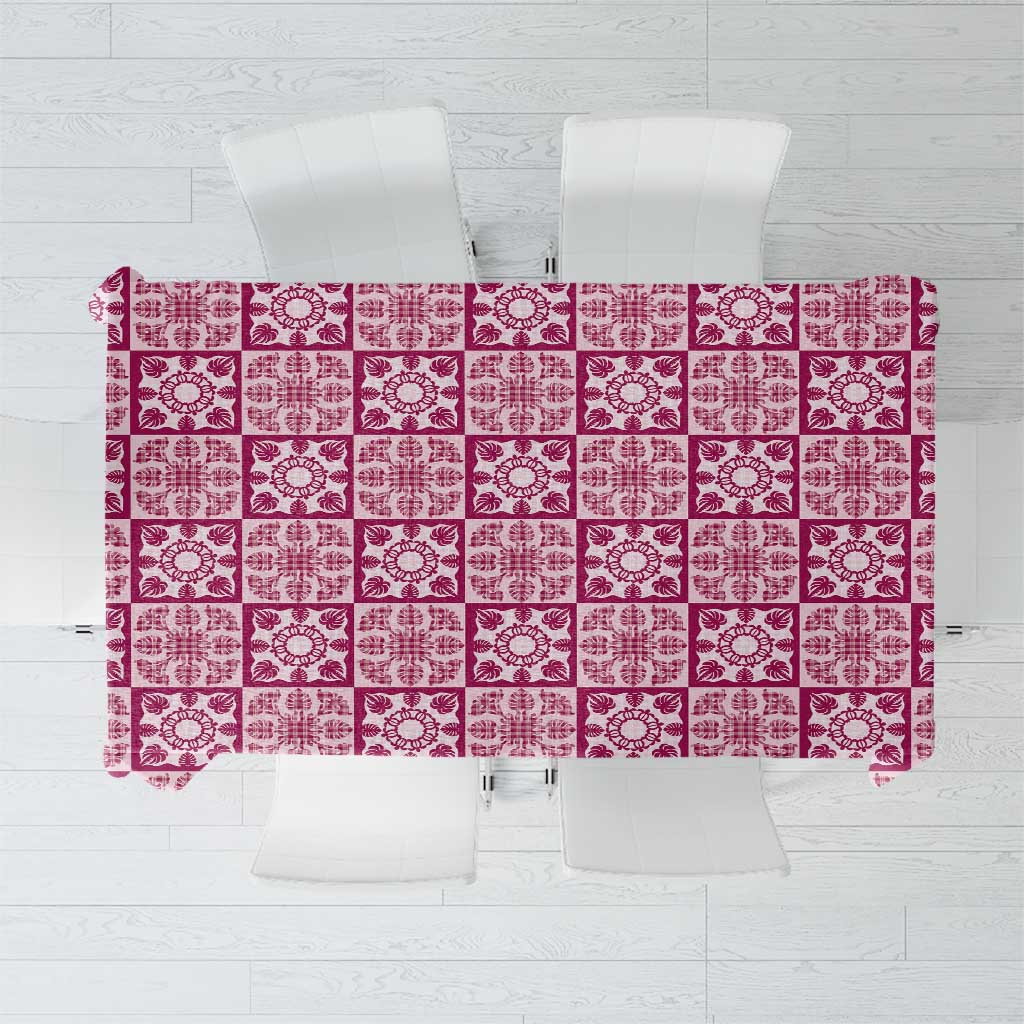 Akala Palaka Quilt Hawaii Tablecloth Hawaiian Tropical Monstera Sea Turtle LT14 Pink - Polynesian Pride
