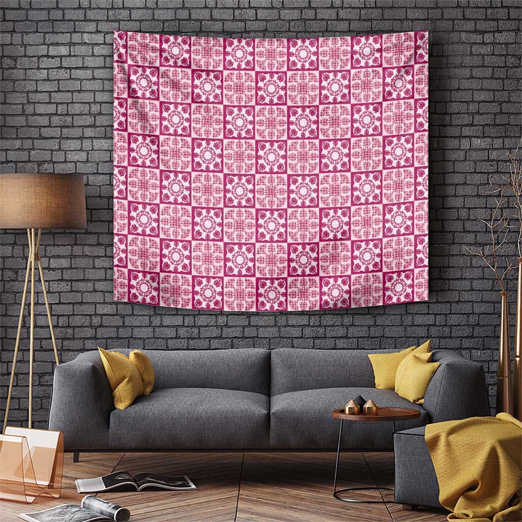 Akala Palaka Quilt Hawaii Tapestry Hawaiian Tropical Monstera Sea Turtle LT14 Pink - Polynesian Pride