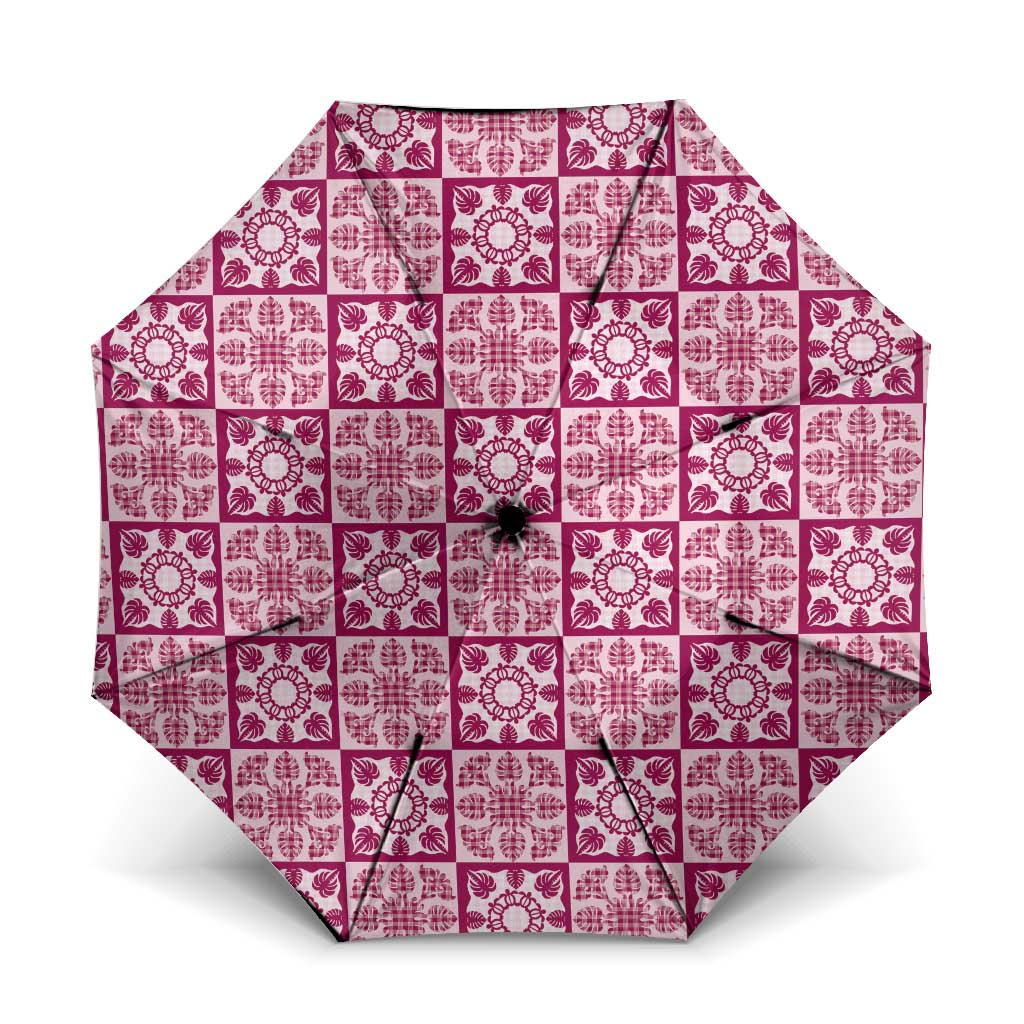 Akala Palaka Quilt Hawaii Umbrella Hawaiian Tropical Monstera Sea Turtle LT14 One Size Folded 11.42 inch Opened Diameter 37.4 inch Pink - Polynesian Pride