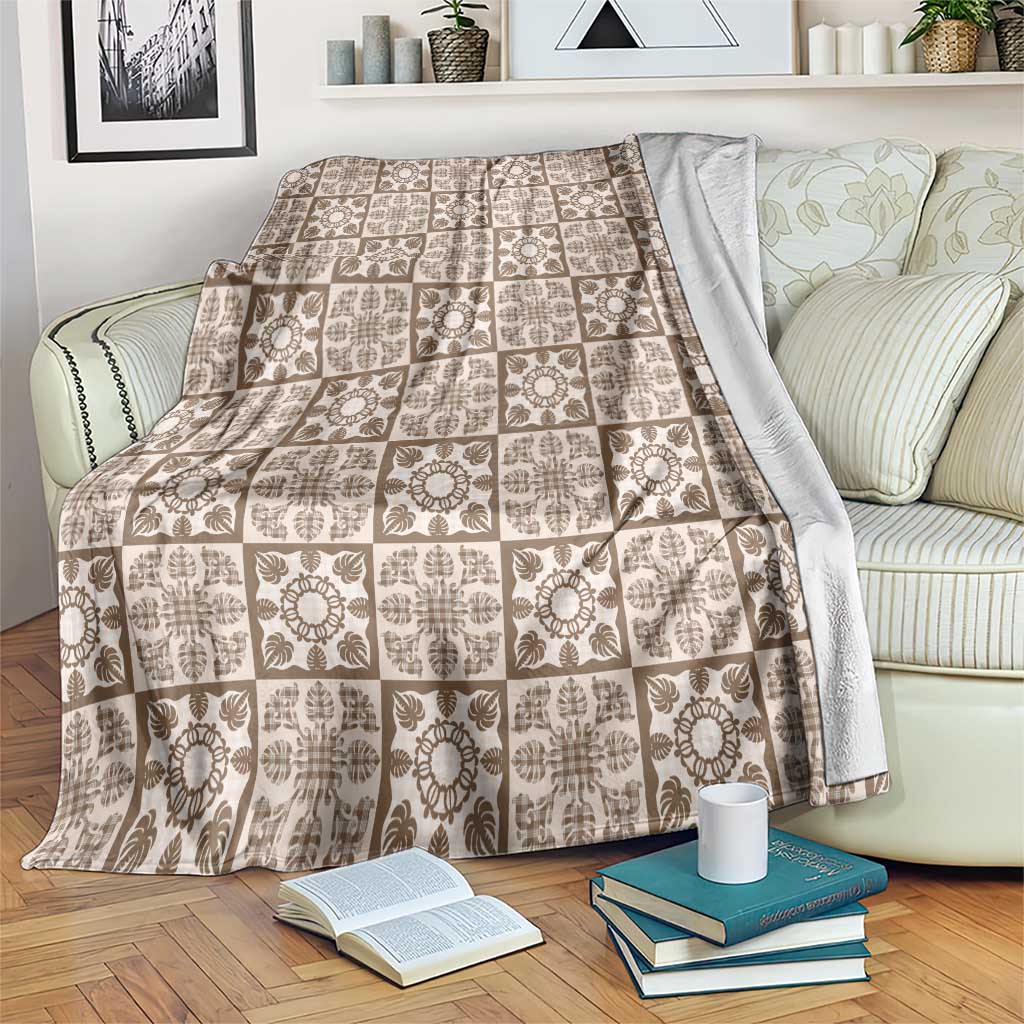 Beige Palaka Quilt Hawaii Blanket Hawaiian Tropical Monstera Sea Turtle LT14 Beige - Polynesian Pride