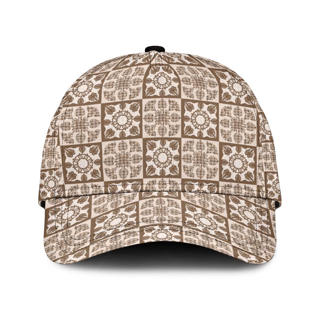 Beige Palaka Quilt Hawaii Classic Cap Hawaiian Tropical Monstera Sea Turtle LT14 Universal Fit Beige - Polynesian Pride
