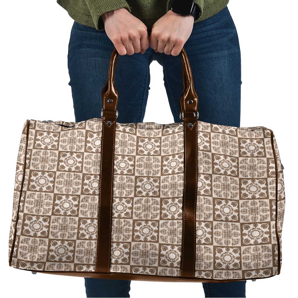 Beige Palaka Quilt Hawaii Travel Bag Hawaiian Tropical Monstera Sea Turtle LT14 Beige - Polynesian Pride