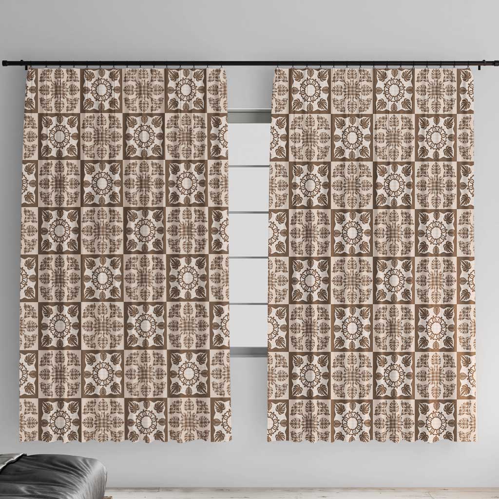 Beige Palaka Quilt Hawaii Window Curtain Hawaiian Tropical Monstera Sea Turtle LT14 With Hooks Beige - Polynesian Pride