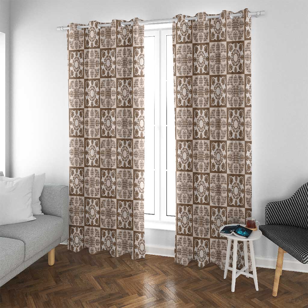 Beige Palaka Quilt Hawaii Window Curtain Hawaiian Tropical Monstera Sea Turtle LT14 With Grommets Beige - Polynesian Pride