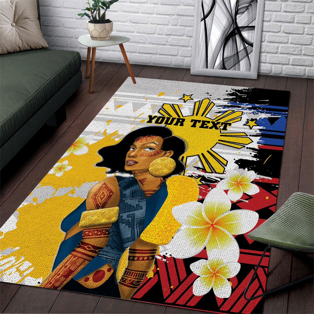 Personalised Philippines Women's Day Area Rug Filipino Golden Sun With Polynesian Pattern LT14 Red - Polynesian Pride