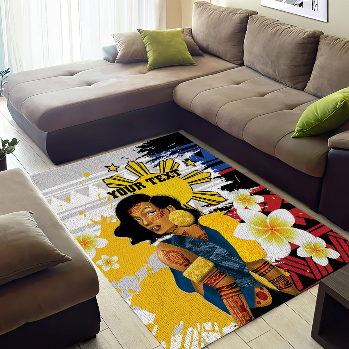 Personalised Philippines Women's Day Area Rug Filipino Golden Sun With Polynesian Pattern LT14 - Polynesian Pride