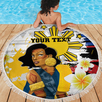 Personalised Philippines Women's Day Beach Blanket Filipino Golden Sun With Polynesian Pattern LT14 - Polynesian Pride