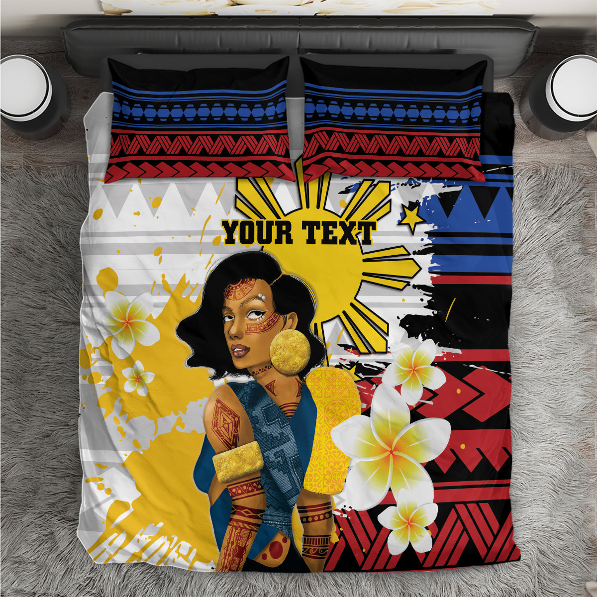 Personalised Philippines Women's Day Bedding Set Filipino Golden Sun With Polynesian Pattern LT14 Red - Polynesian Pride