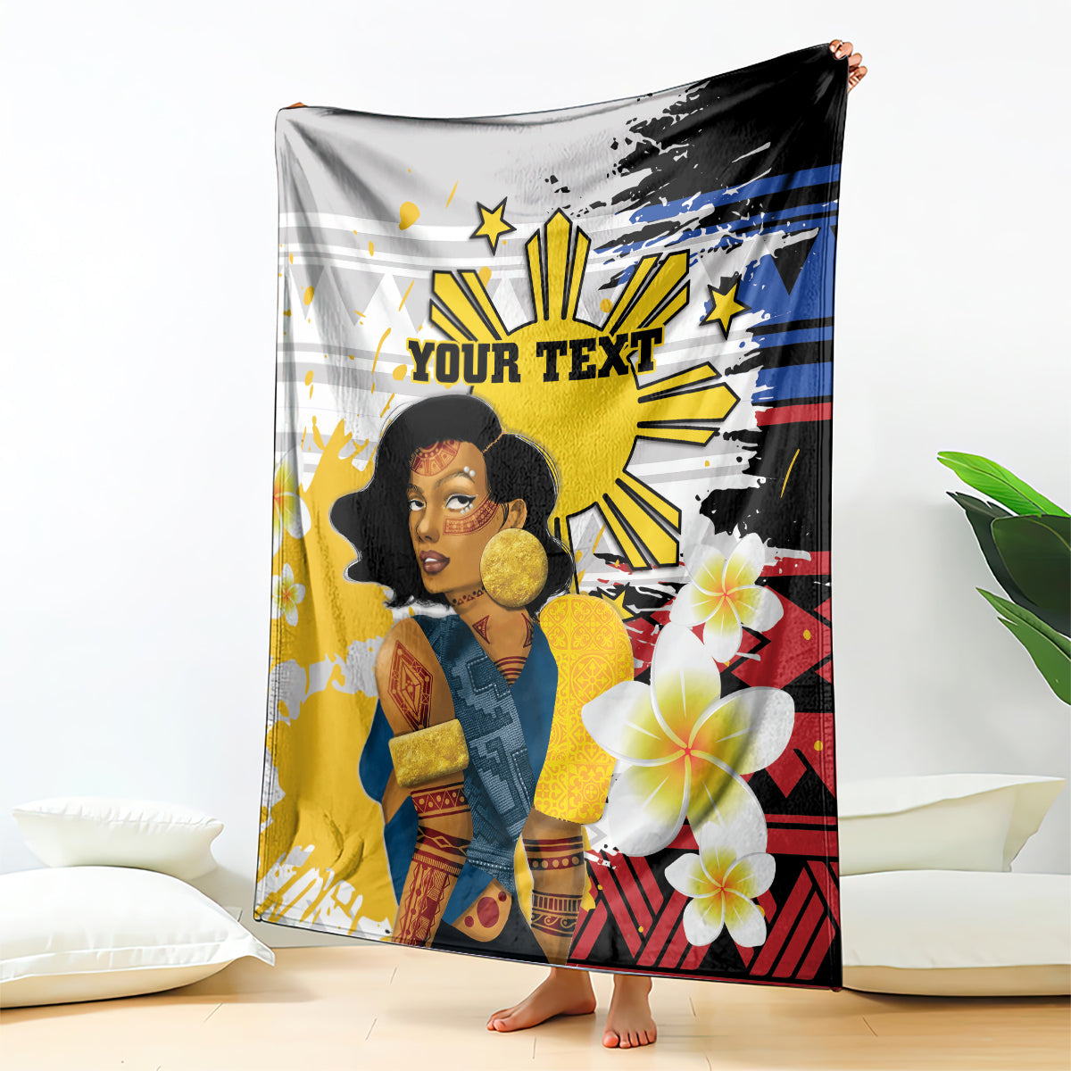 Personalised Philippines Women's Day Blanket Filipino Golden Sun With Polynesian Pattern LT14 - Polynesian Pride