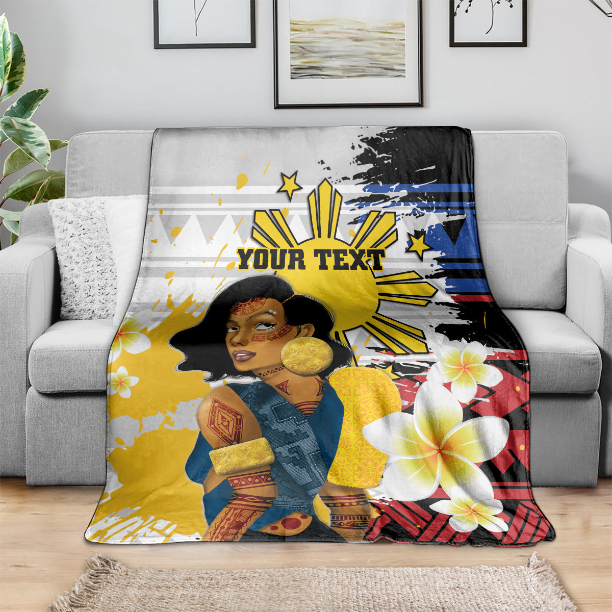 Personalised Philippines Women's Day Blanket Filipino Golden Sun With Polynesian Pattern LT14 - Polynesian Pride