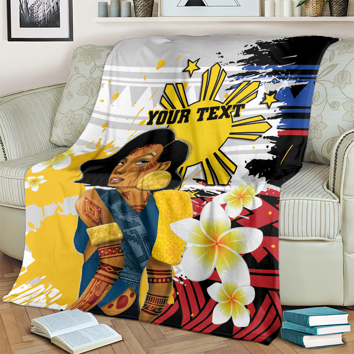 Personalised Philippines Women's Day Blanket Filipino Golden Sun With Polynesian Pattern LT14 - Polynesian Pride