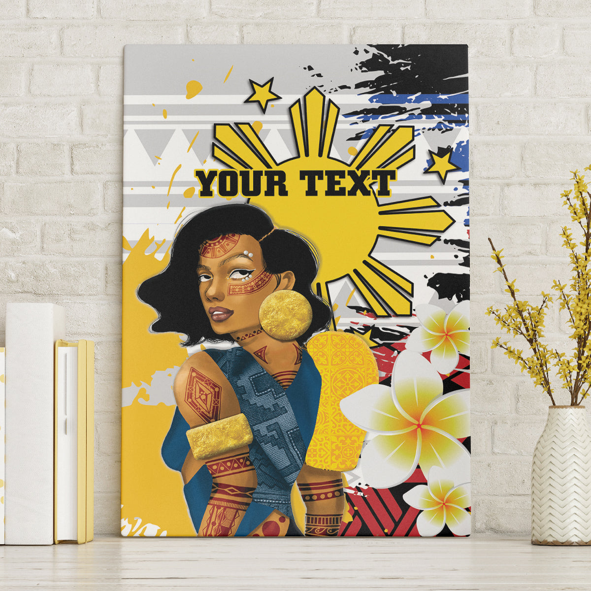 Personalised Philippines Women's Day Canvas Wall Art Filipino Golden Sun With Polynesian Pattern LT14 Without Frame Red - Polynesian Pride