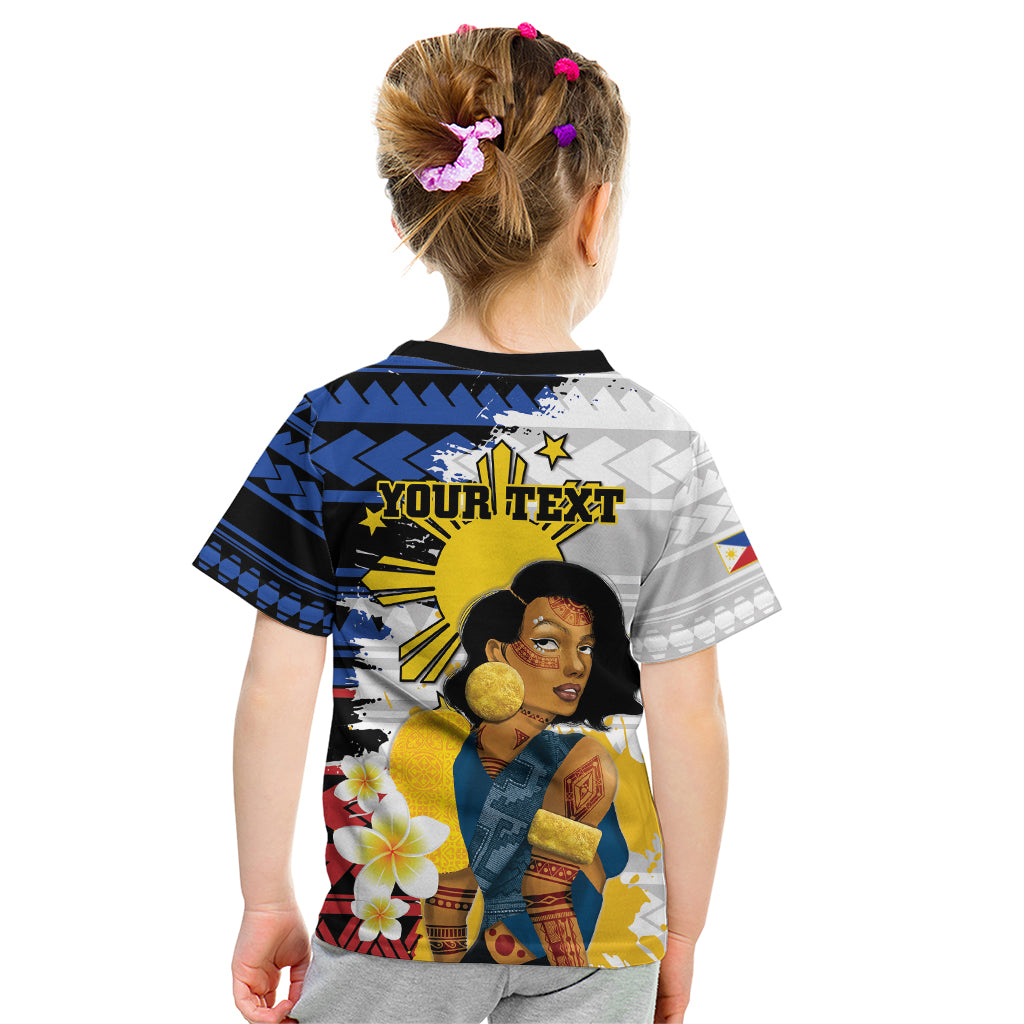 Personalised Philippines Women's Day Kid T Shirt Filipino Golden Sun With Polynesian Pattern LT14 - Polynesian Pride