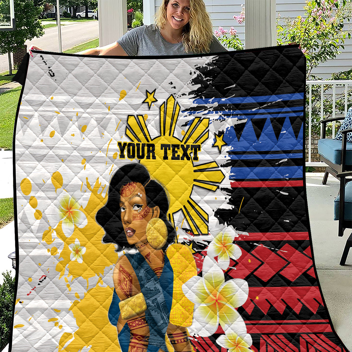 Personalised Philippines Women's Day Quilt Filipino Golden Sun With Polynesian Pattern LT14 Red - Polynesian Pride