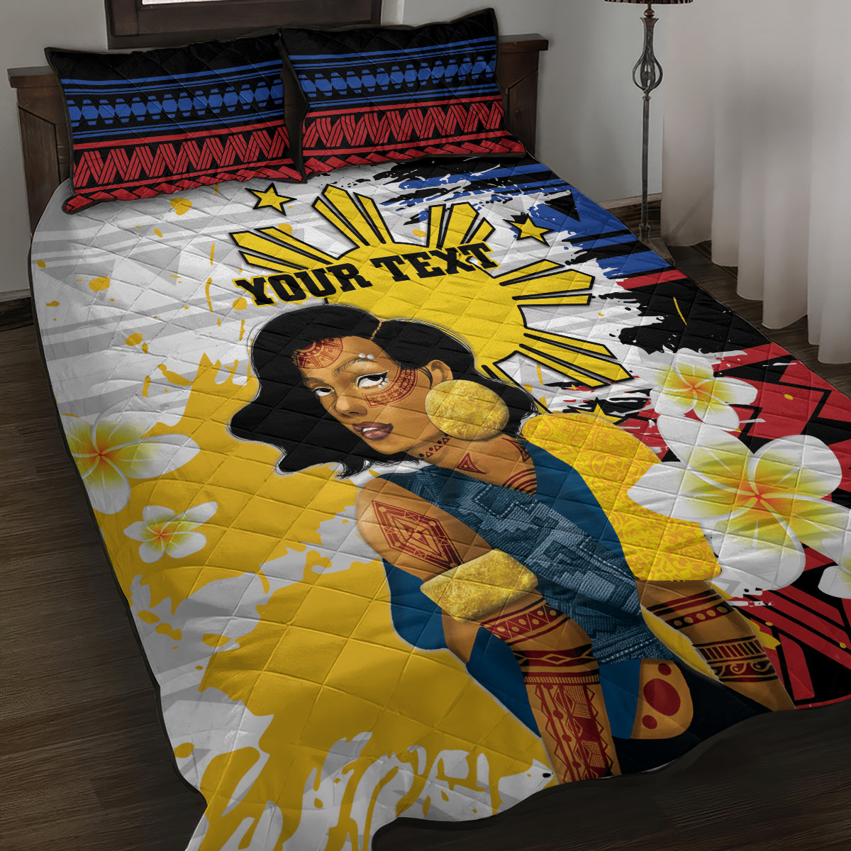 Personalised Philippines Women's Day Quilt Bed Set Filipino Golden Sun With Polynesian Pattern LT14 Red - Polynesian Pride