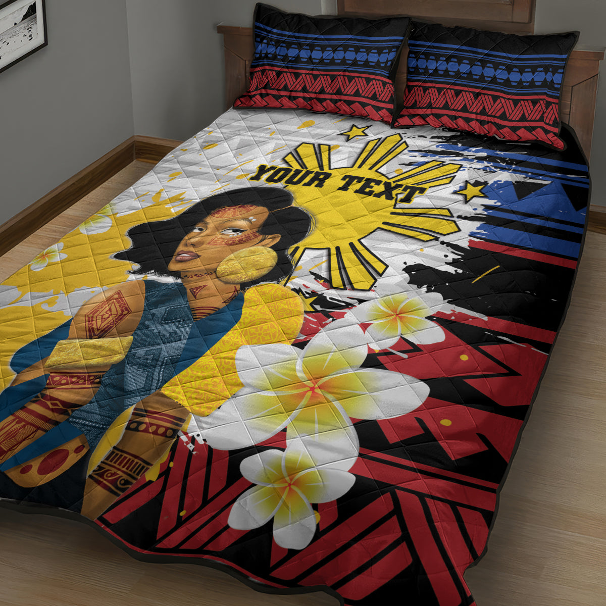 Personalised Philippines Women's Day Quilt Bed Set Filipino Golden Sun With Polynesian Pattern LT14 - Polynesian Pride