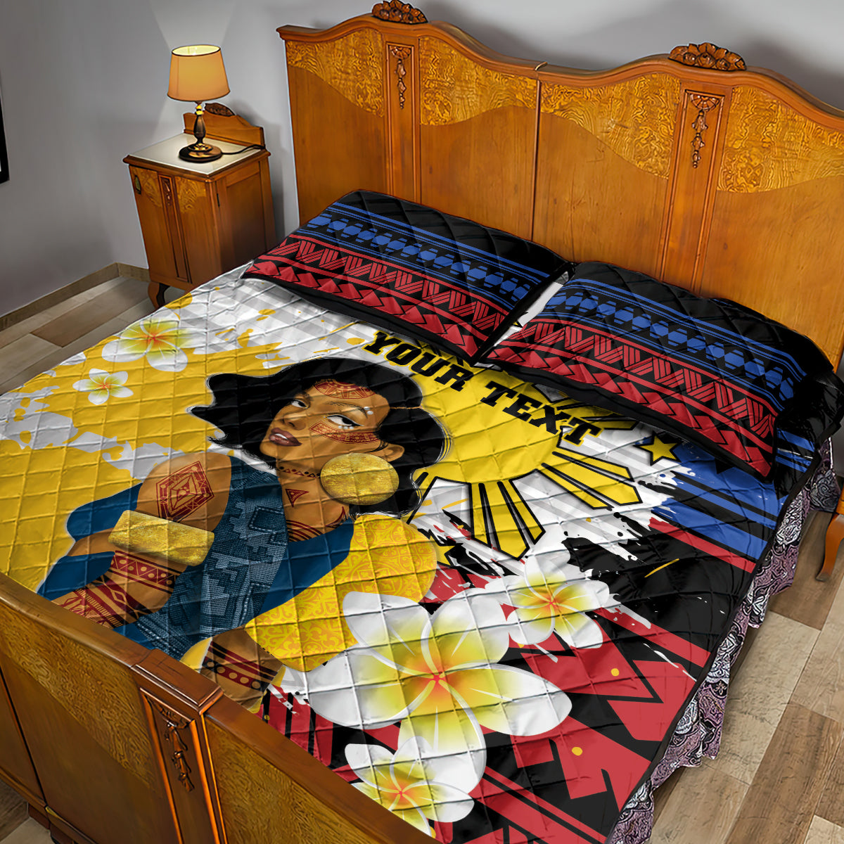 Personalised Philippines Women's Day Quilt Bed Set Filipino Golden Sun With Polynesian Pattern LT14 - Polynesian Pride
