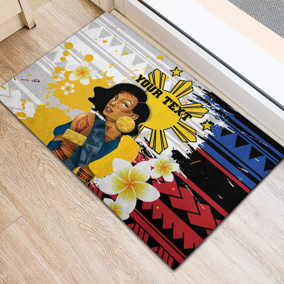 Personalised Philippines Women's Day Rubber Doormat Filipino Golden Sun With Polynesian Pattern LT14 - Polynesian Pride