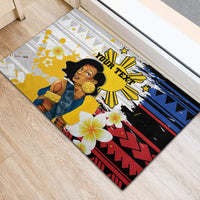 Personalised Philippines Women's Day Rubber Doormat Filipino Golden Sun With Polynesian Pattern LT14 - Polynesian Pride