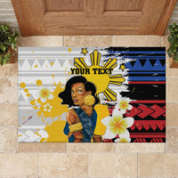 Personalised Philippines Women's Day Rubber Doormat Filipino Golden Sun With Polynesian Pattern LT14 - Polynesian Pride