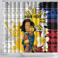 Personalised Philippines Women's Day Shower Curtain Filipino Golden Sun With Polynesian Pattern LT14 - Polynesian Pride