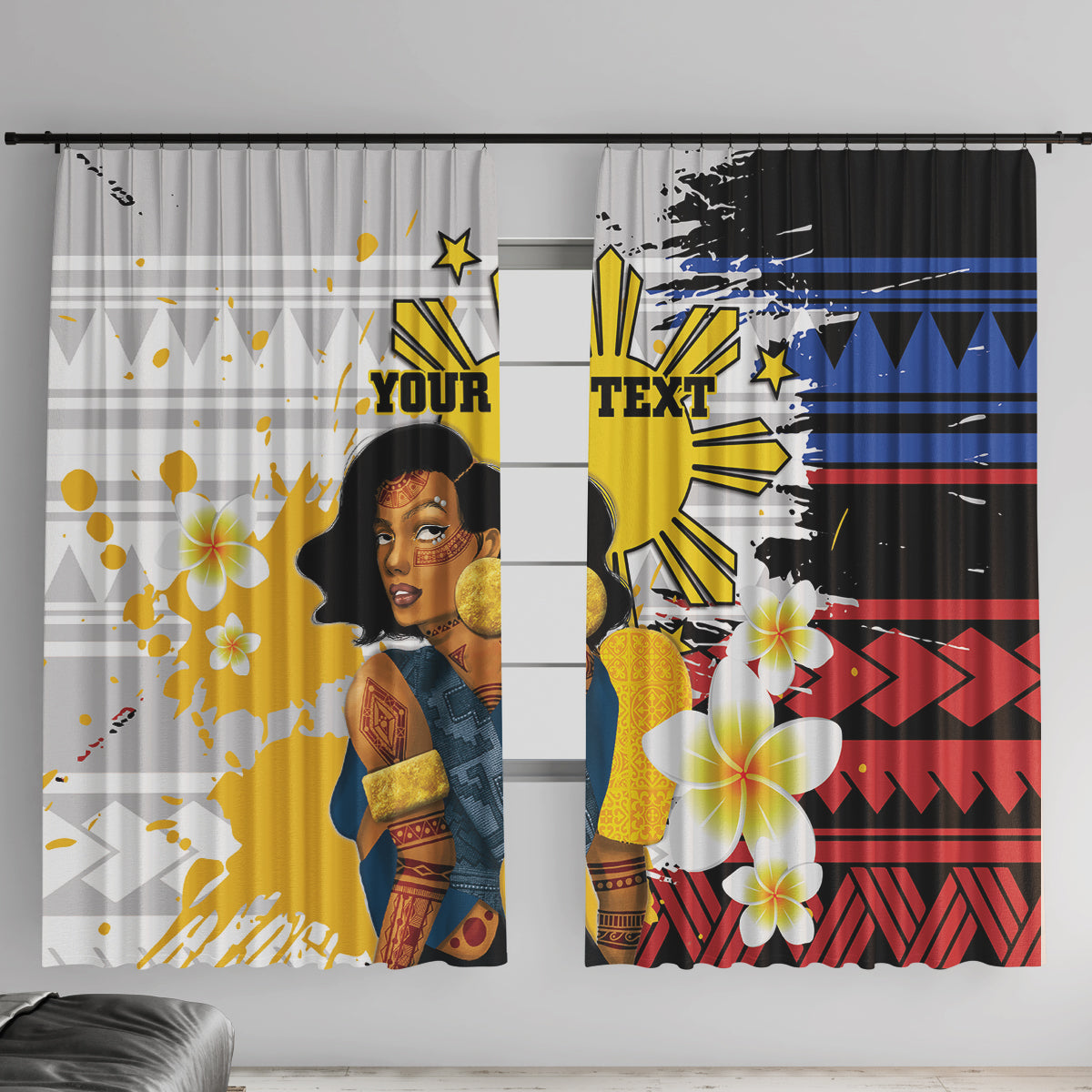 Personalised Philippines Women's Day Window Curtain Filipino Golden Sun With Polynesian Pattern LT14 With Hooks Red - Polynesian Pride