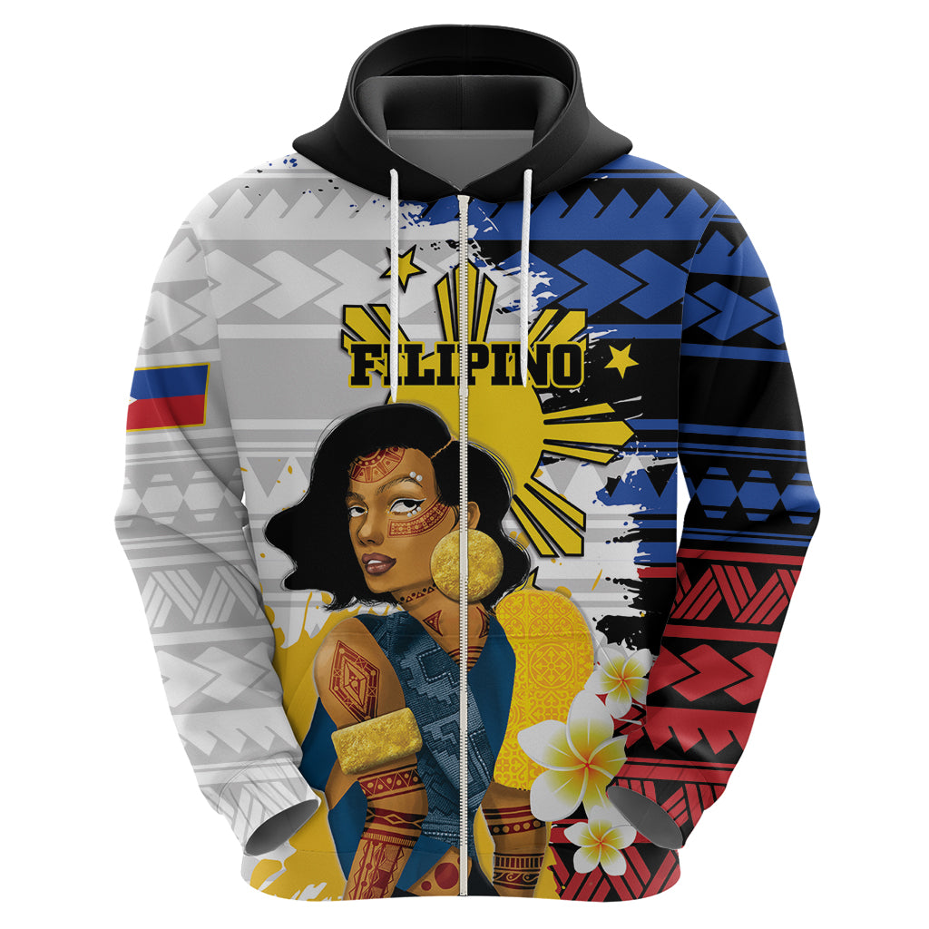 Personalised Philippines Women's Day Zip Hoodie Filipino Golden Sun With Polynesian Pattern LT14 - Polynesian Pride