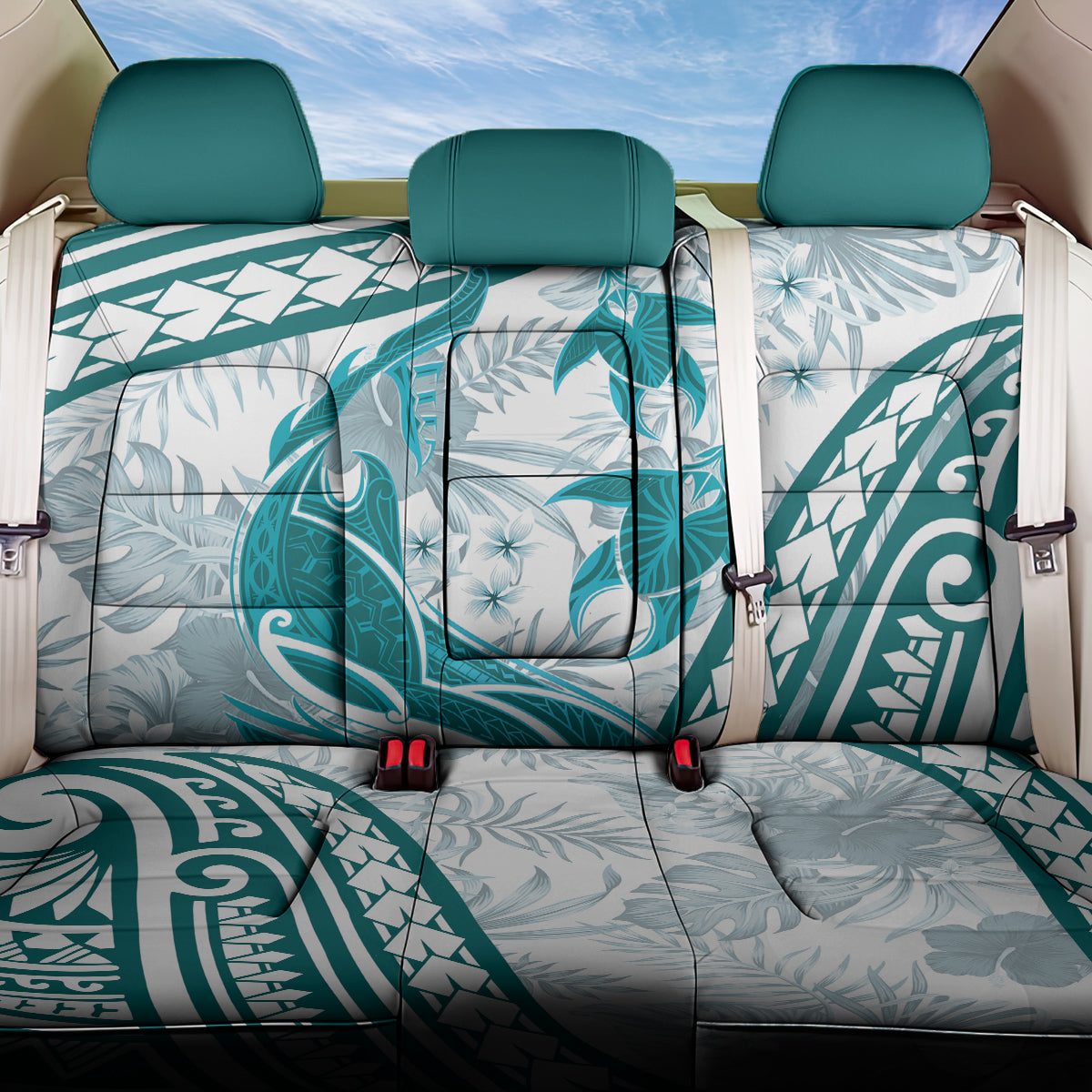 Cyan Polynesia Back Car Seat Cover Polynesian Turtle Shark Tattoo Tropical Vintage LT14 One Size Cyan - Polynesian Pride