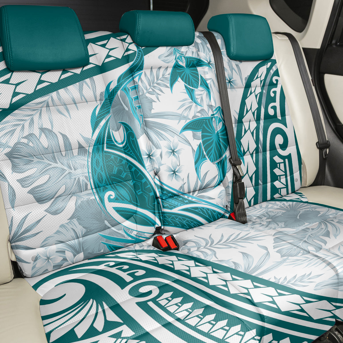 Cyan Polynesia Back Car Seat Cover Polynesian Turtle Shark Tattoo Tropical Vintage LT14 - Polynesian Pride