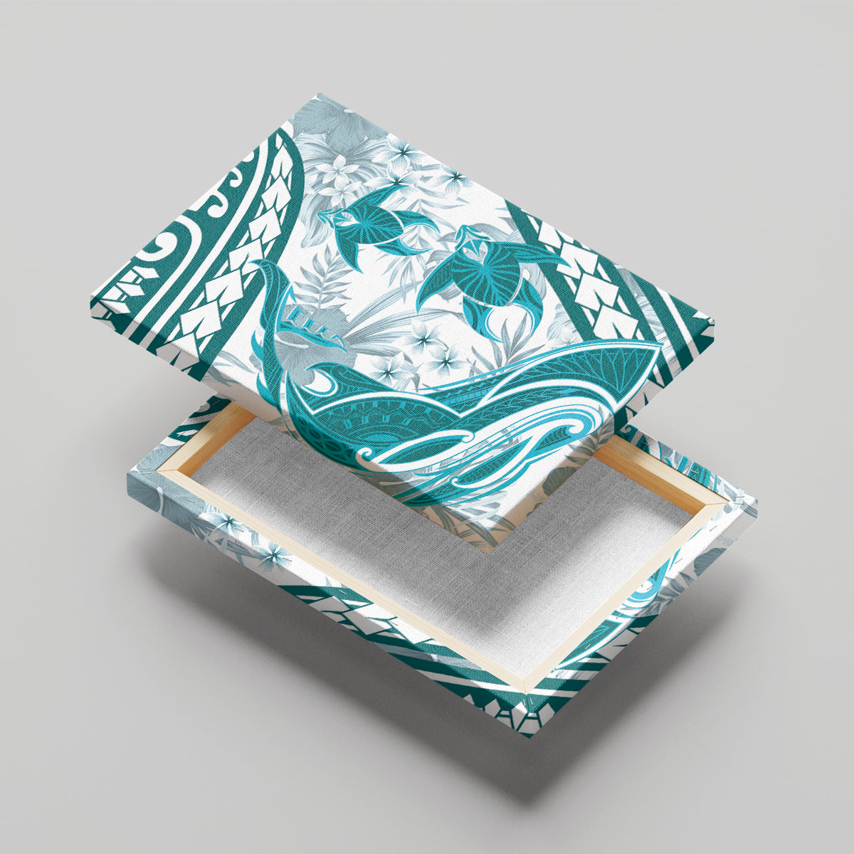 Cyan Polynesia Canvas Wall Art Polynesian Turtle Shark Tattoo Tropical Vintage LT14 - Polynesian Pride