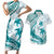 Cyan Polynesia Couples Matching Short Sleeve Bodycon Dress and Hawaiian Shirt Polynesian Turtle Shark Tattoo Tropical Vintage LT14 Cyan - Polynesian Pride