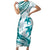 Cyan Polynesia Family Matching Short Sleeve Bodycon Dress and Hawaiian Shirt Polynesian Turtle Shark Tattoo Tropical Vintage LT14 Mom's Dress Cyan - Polynesian Pride