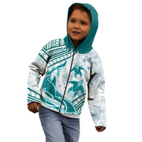 Cyan Polynesia Kid Hoodie Polynesian Turtle Shark Tattoo Tropical Vintage LT14 - Polynesian Pride