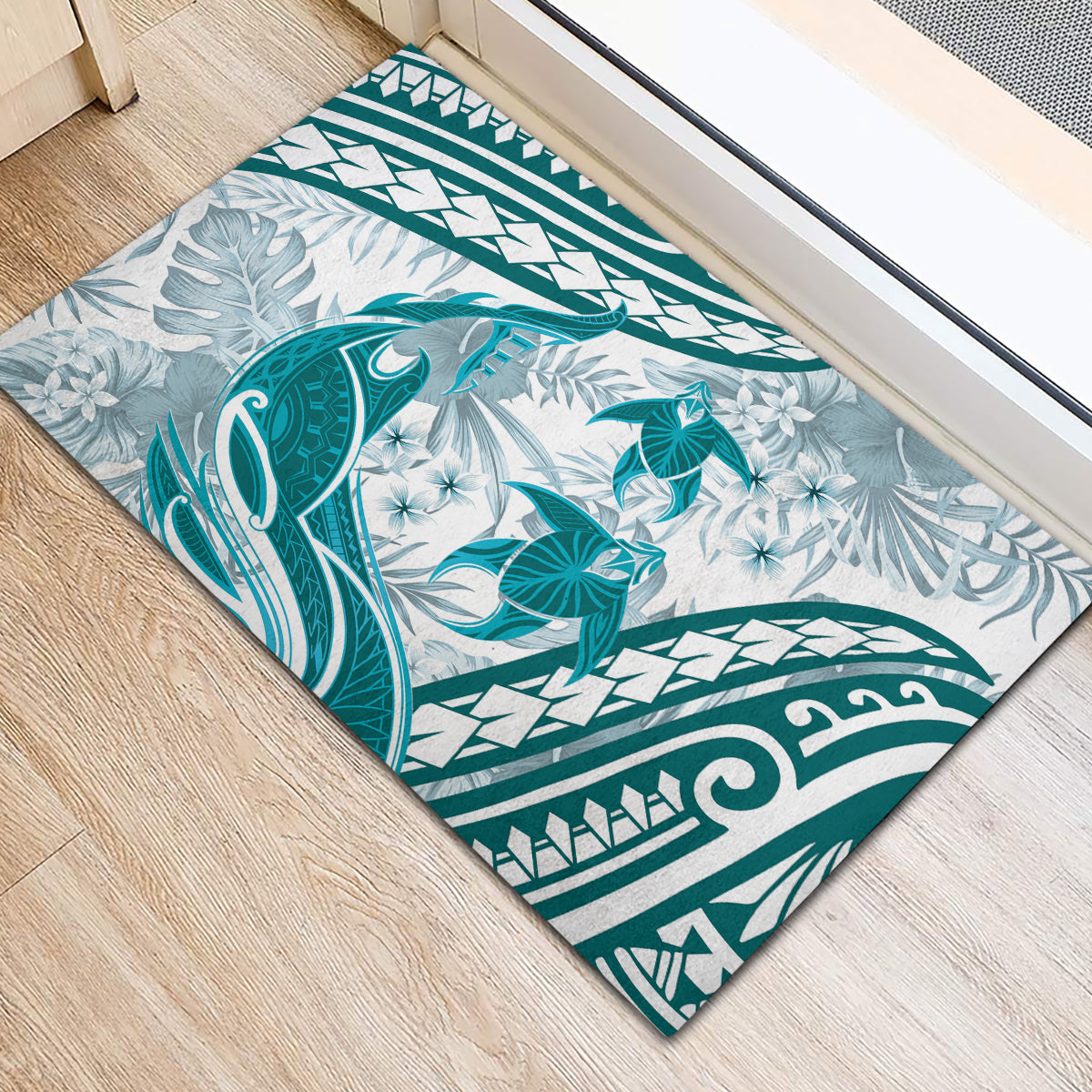 Cyan Polynesia Rubber Doormat Polynesian Turtle Shark Tattoo Tropical Vintage LT14 - Polynesian Pride