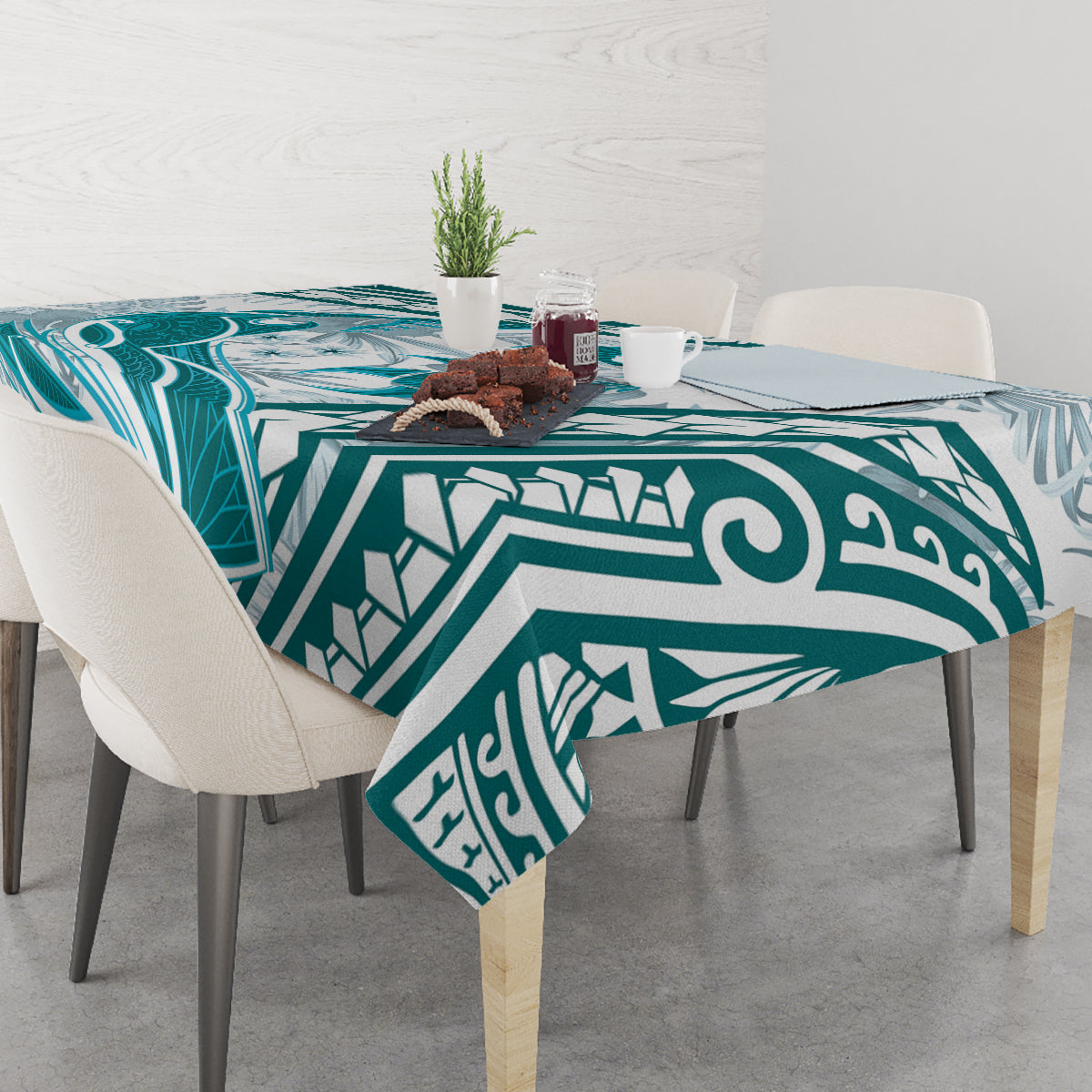 Cyan Polynesia Tablecloth Polynesian Turtle Shark Tattoo Tropical Vintage LT14 - Polynesian Pride
