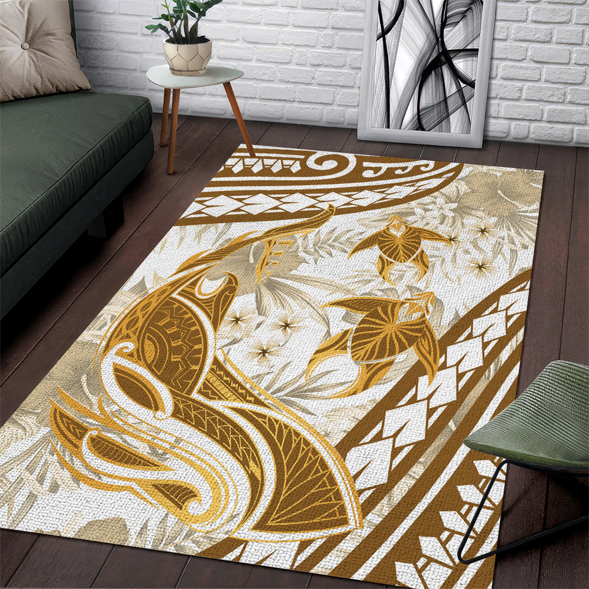 Gold Polynesia Area Rug Polynesian Turtle Shark Tattoo Tropical Vintage LT14 Gold - Polynesian Pride