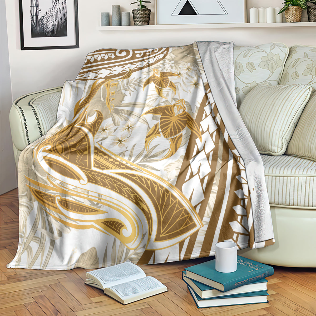 Gold Polynesia Blanket Polynesian Turtle Shark Tattoo Tropical Vintage LT14 Gold - Polynesian Pride
