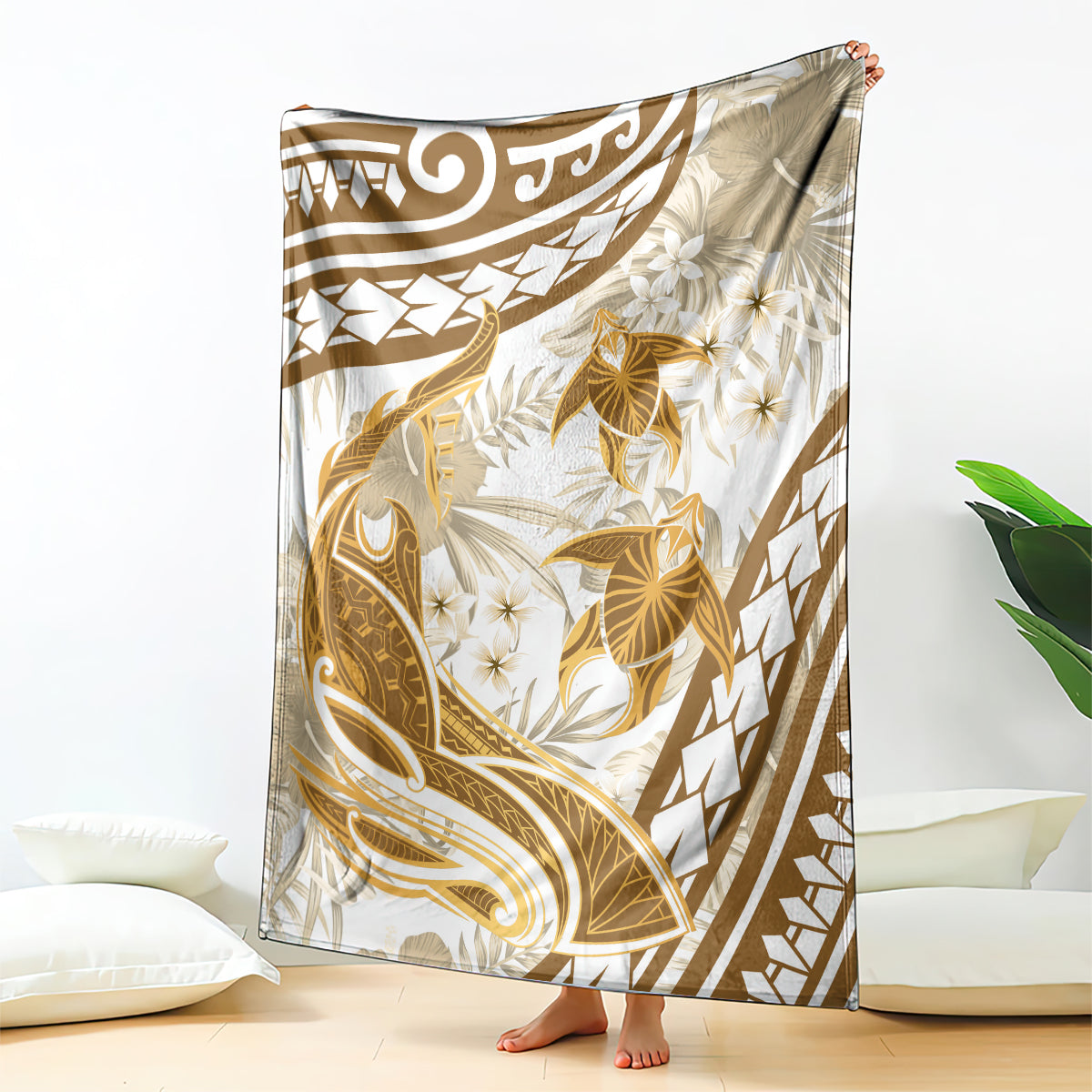 Gold Polynesia Blanket Polynesian Turtle Shark Tattoo Tropical Vintage LT14 - Polynesian Pride
