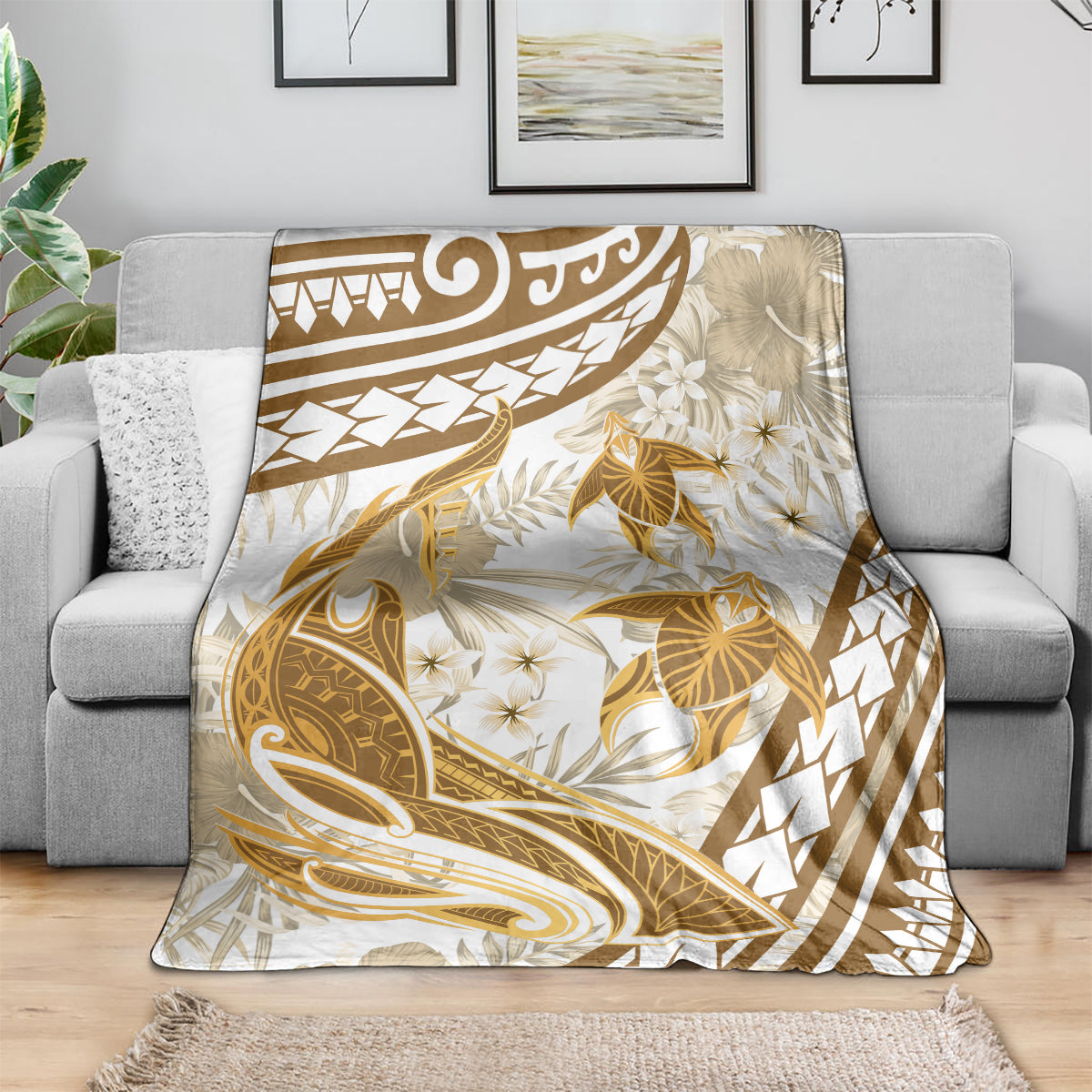 Gold Polynesia Blanket Polynesian Turtle Shark Tattoo Tropical Vintage LT14 - Polynesian Pride
