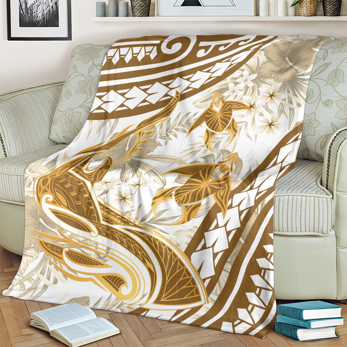 Gold Polynesia Blanket Polynesian Turtle Shark Tattoo Tropical Vintage LT14 - Polynesian Pride