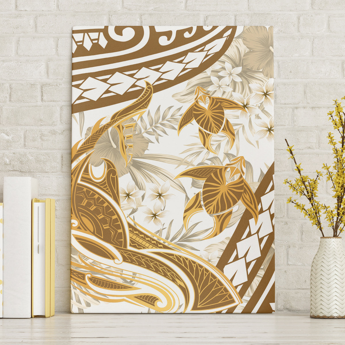 Gold Polynesia Canvas Wall Art Polynesian Turtle Shark Tattoo Tropical Vintage LT14 Without Frame Gold - Polynesian Pride
