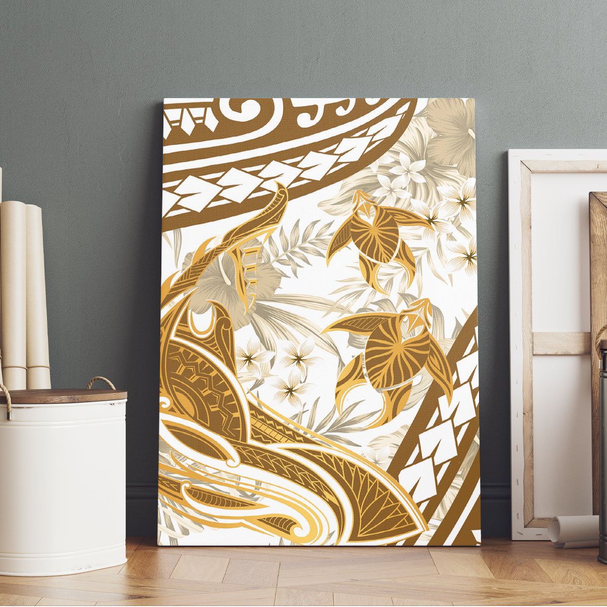 Gold Polynesia Canvas Wall Art Polynesian Turtle Shark Tattoo Tropical Vintage LT14 - Polynesian Pride