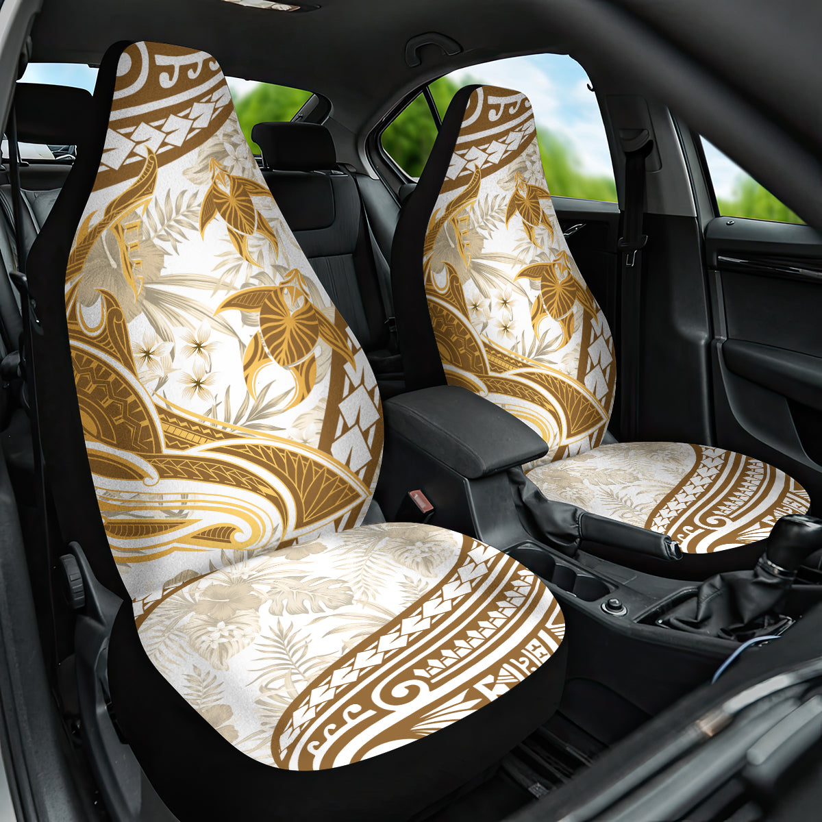 Gold Polynesia Car Seat Cover Polynesian Turtle Shark Tattoo Tropical Vintage LT14 One Size Gold - Polynesian Pride