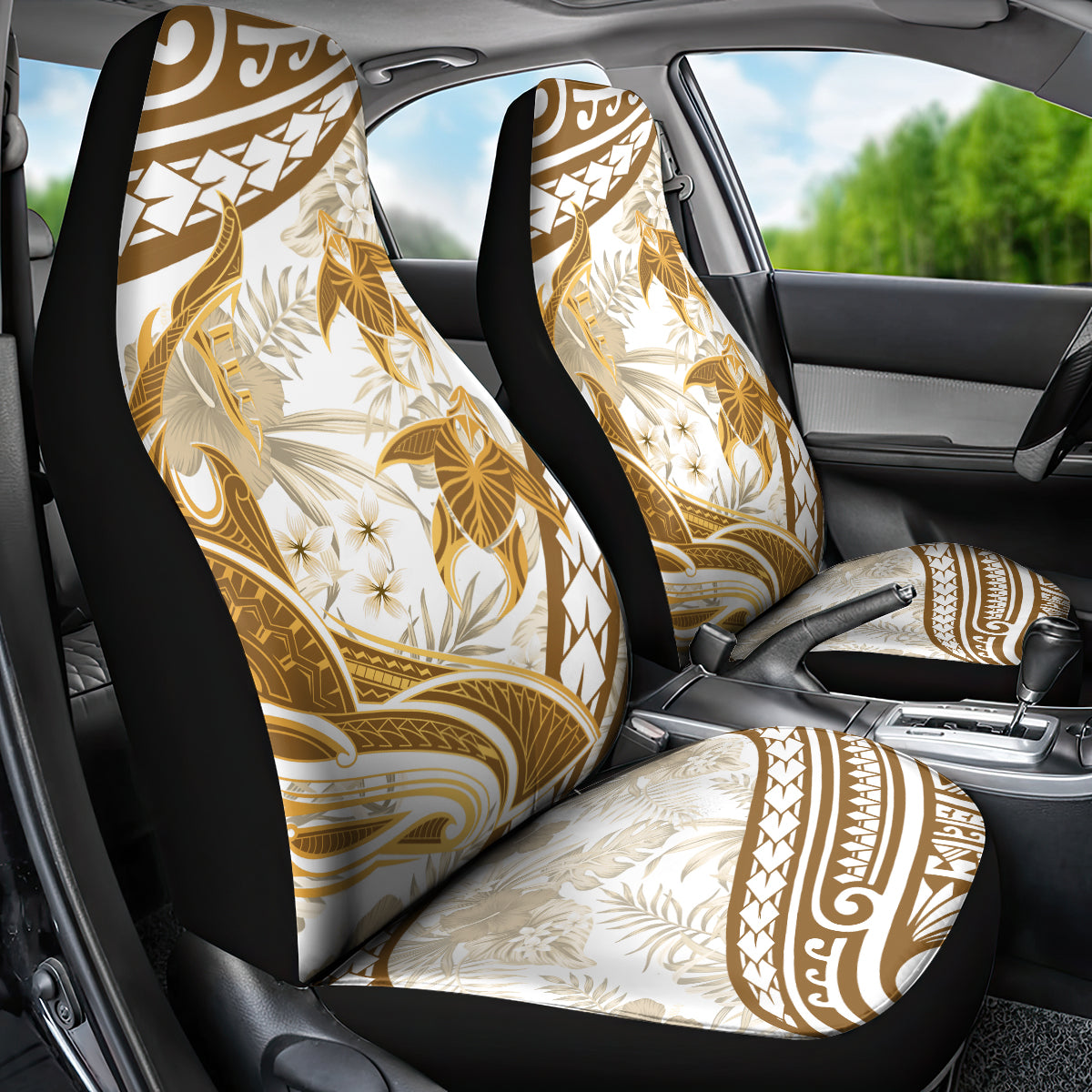 Gold Polynesia Car Seat Cover Polynesian Turtle Shark Tattoo Tropical Vintage LT14 - Polynesian Pride