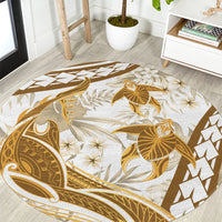 Gold Polynesia Round Carpet Polynesian Turtle Shark Tattoo Tropical Vintage LT14 Gold - Polynesian Pride