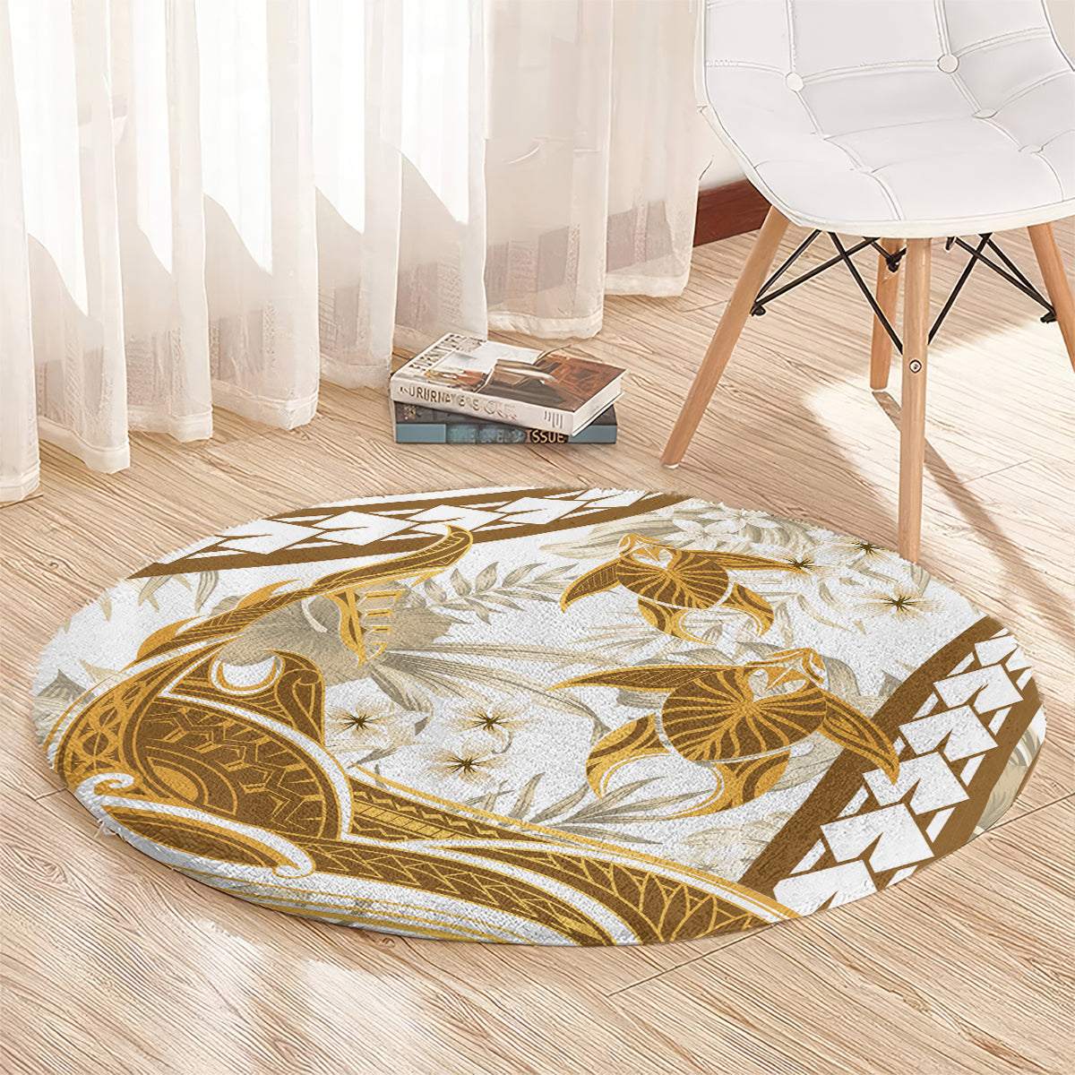 Gold Polynesia Round Carpet Polynesian Turtle Shark Tattoo Tropical Vintage LT14 - Polynesian Pride