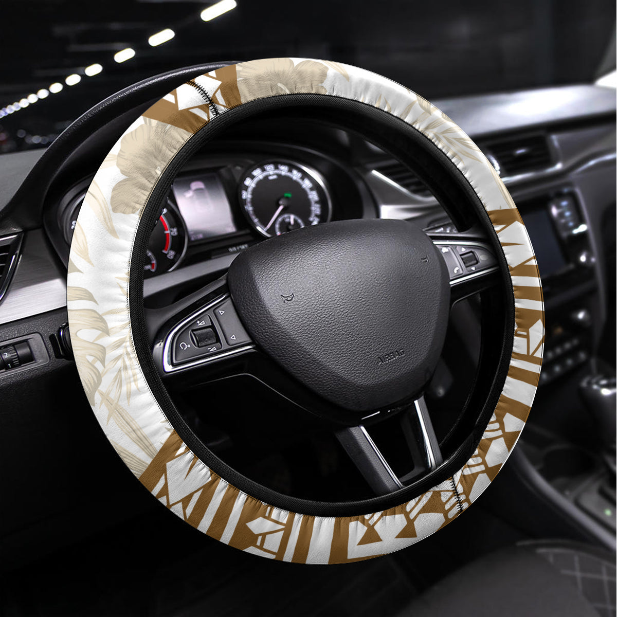 Gold Polynesia Steering Wheel Cover Polynesian Turtle Shark Tattoo Tropical Vintage